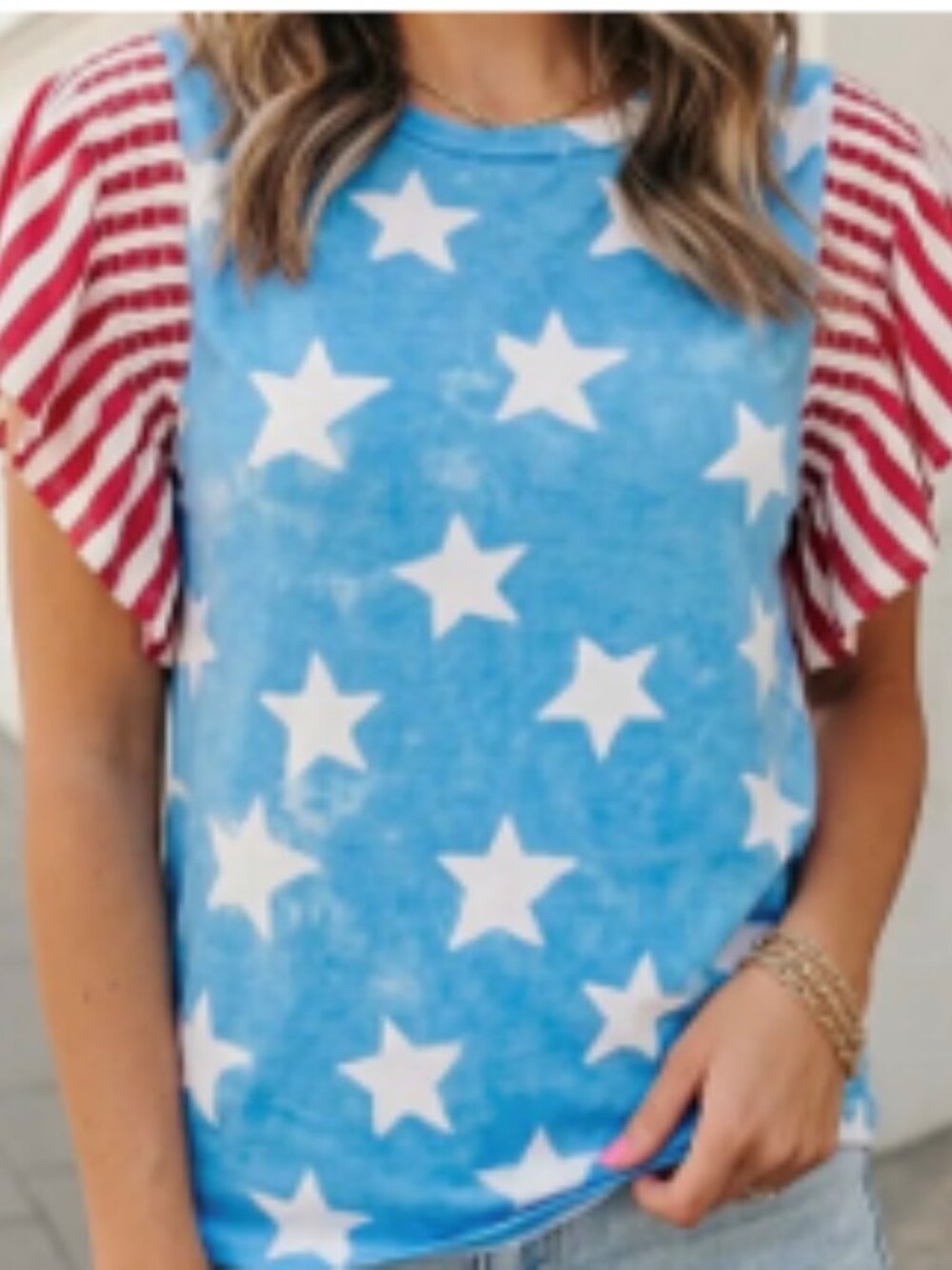 Patriotic Star Ruffle Sleeve Top